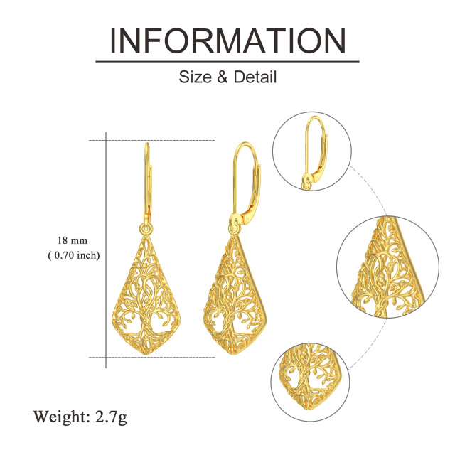 14K Geelgouden Boom des Levens Oorbellen met hendel aan de achterkant-5