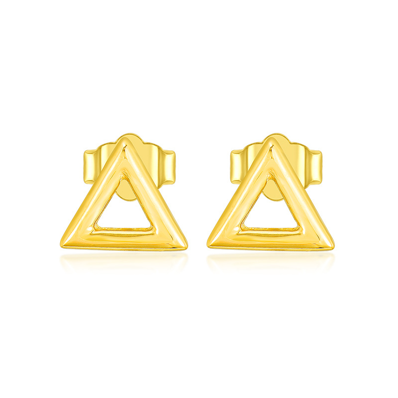 14K Yellow Gold Triangle Stud Earrings-1