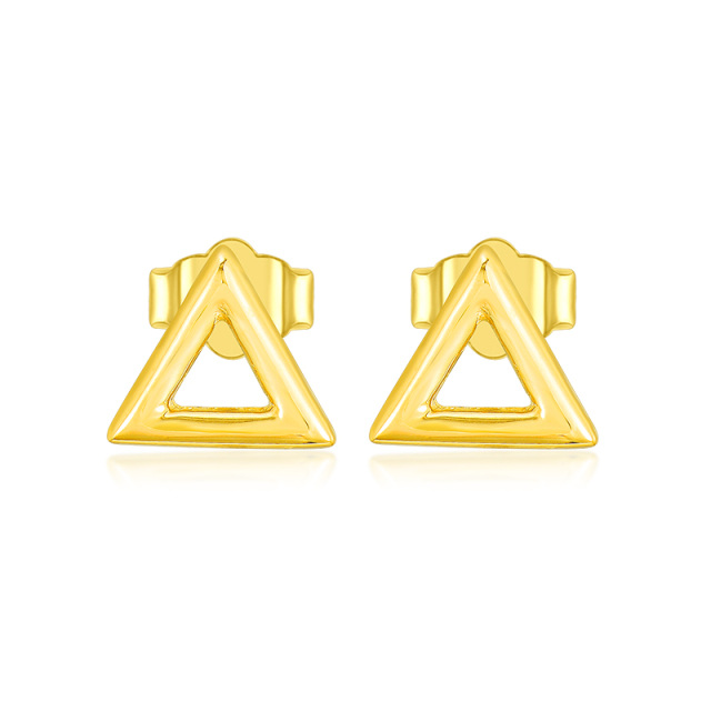 14K Yellow Gold Triangle Stud Earrings