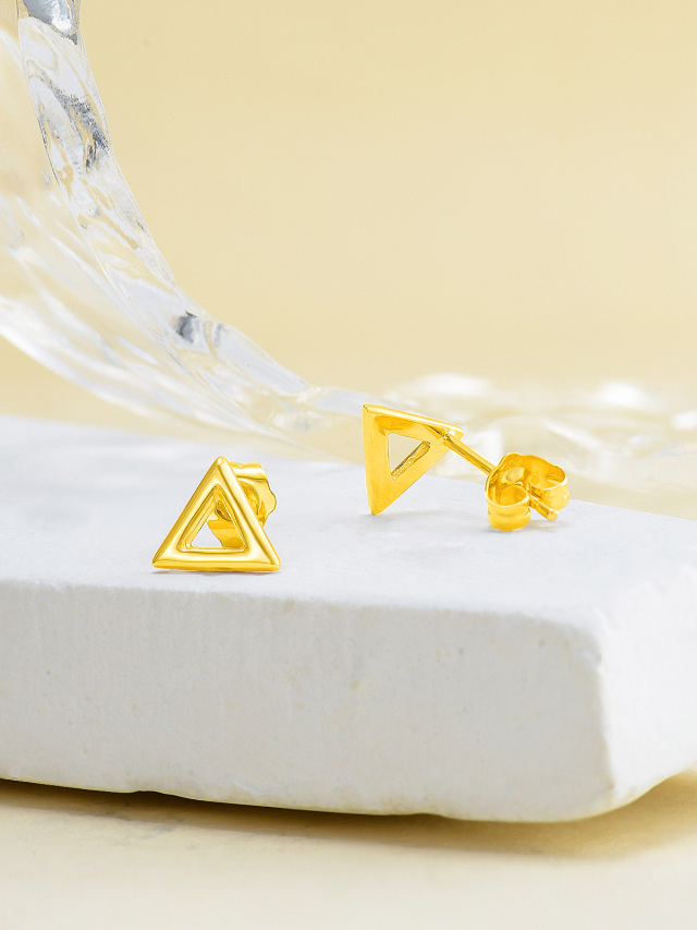 Pendientes triangulares de oro amarillo de 14 quilates-3