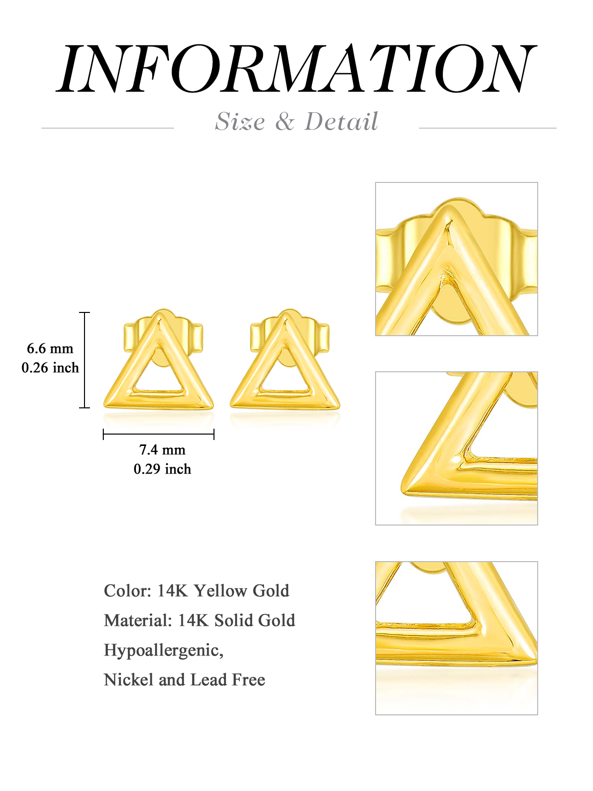 Pendientes triangulares de oro amarillo de 14 quilates-5