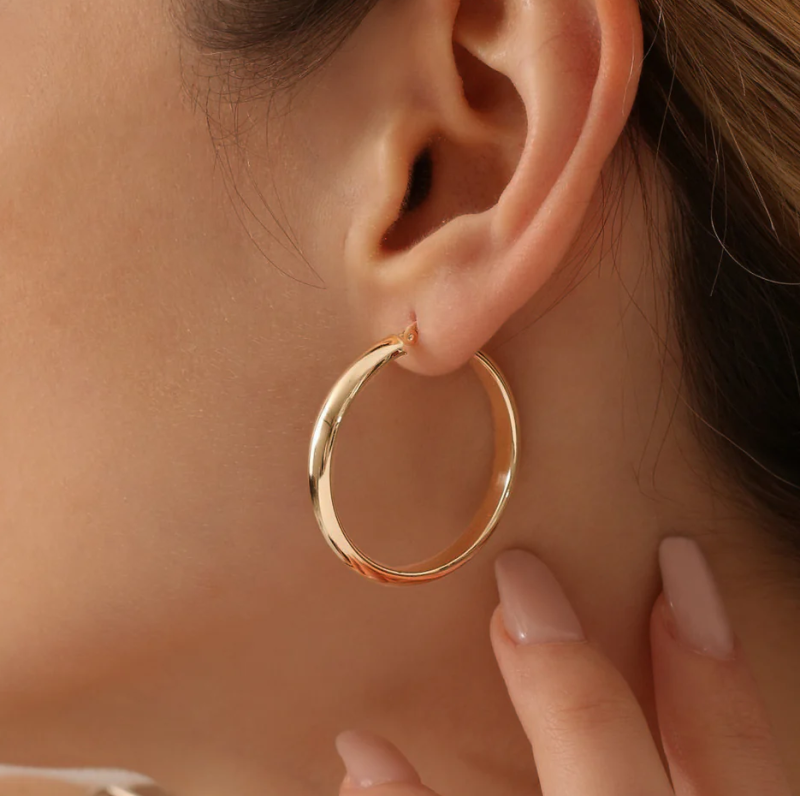 10K White Gold Circle Hoop Earrings-3
