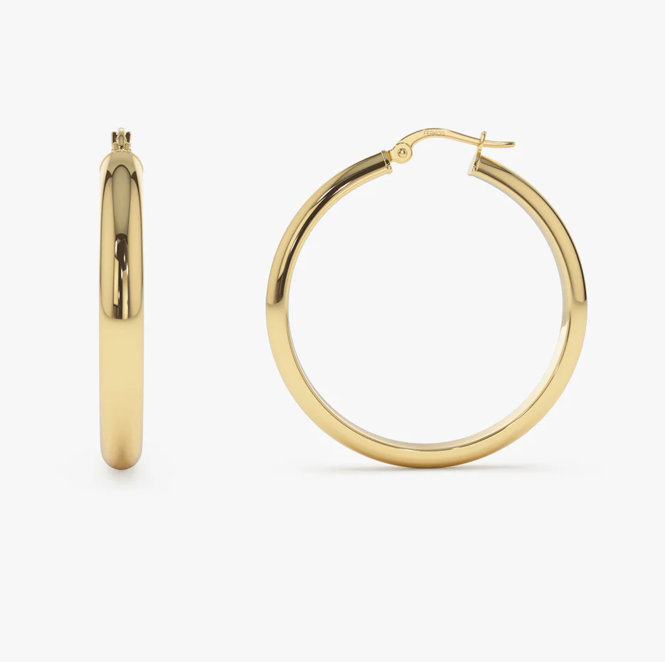 14K Yellow Solid Gold Large Gold Hoop Earrings 35MM-5