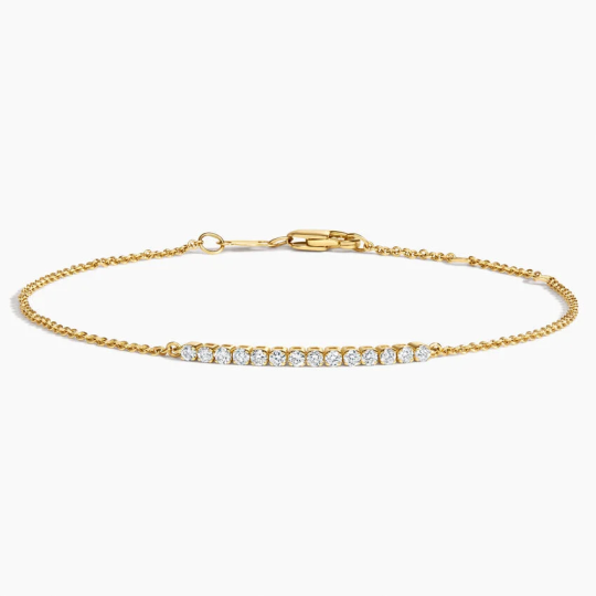 Pulseira de senhora em ouro de 14 quilates com diamantes sintéticos de lapidação redonda de 0,25 quilates