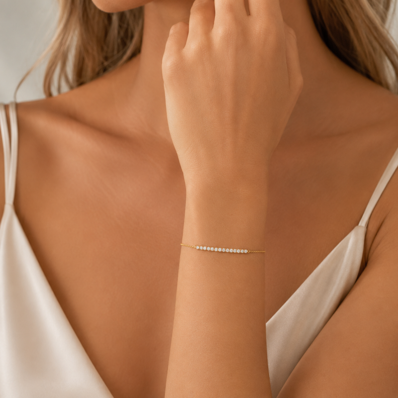 Pulsera de oro de 18 quilates con diamantes redondos cultivados en laboratorio de 0,25 quilates para mujer.-2