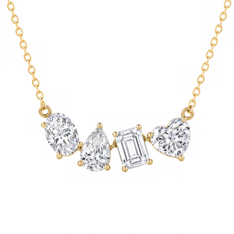 Halskette aus 14-karätigem Gold mit 0,8 Karat Gesamtgewicht und im Labor gezüchteten Diamanten in verschiedenen Formen-1