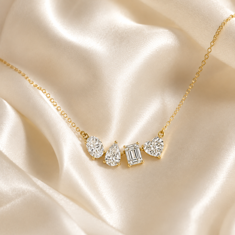 Halskette aus 14-karätigem Gold mit 0,8 Karat Gesamtgewicht und im Labor gezüchteten Diamanten in verschiedenen Formen-3