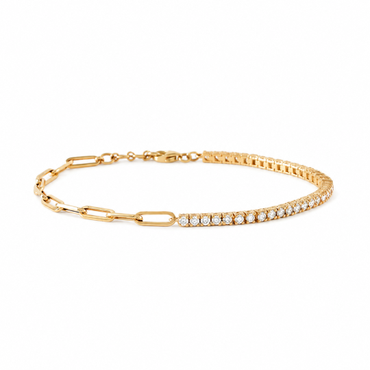 10K gouden tennisarmband met 1,2 karaat ronde, laboratoriumgekweekte diamanten, paperclip-stijl, verkrijgbaar in lengtes van 6 tot 7,5 inch.