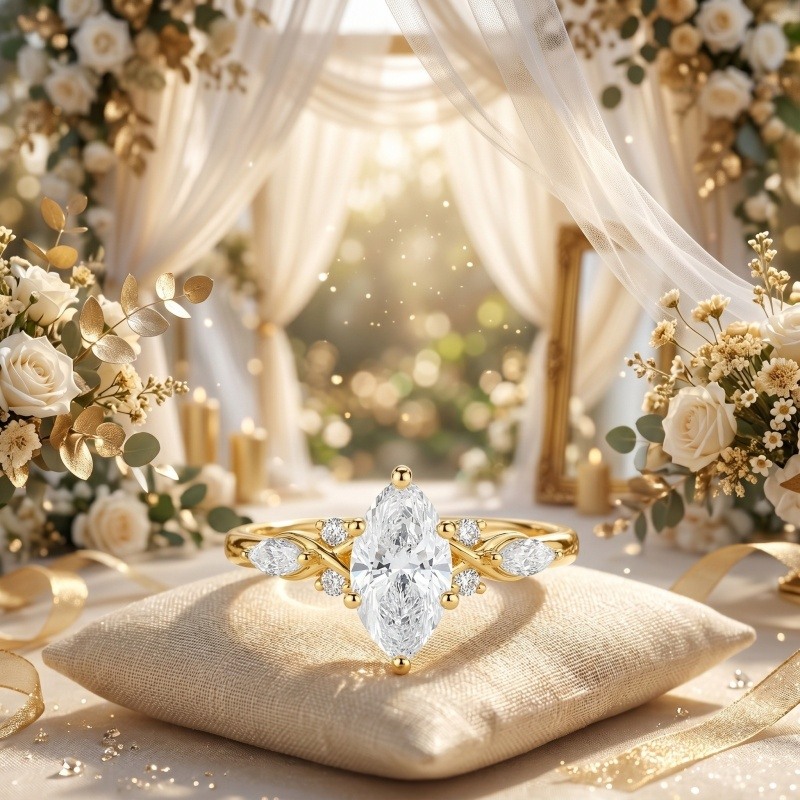 14K Gold 1.5-3.5CT Marquise Cut Lab Created Diamond Custom Engagement Ring D Color VVS2 Clarity 3EX IGI Certified-3