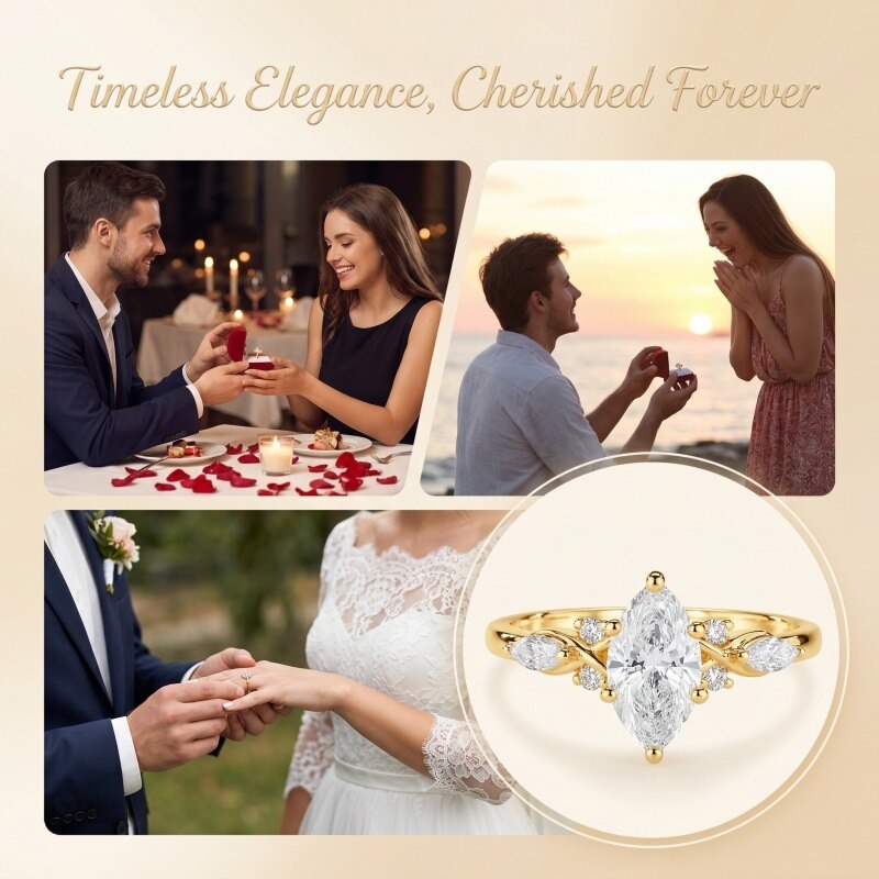 14K Gold 1.5-3.5CT Marquise Cut Lab Created Diamond Custom Engagement Ring D Color VVS2 Clarity 3EX IGI Certified-4