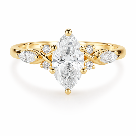 Anillo de compromiso personalizado de oro de 14 quilates con diamante creado en laboratorio de corte marquesa de 1,5-3,5 CT, color D, claridad VVS2, certificado 3EX por IGI