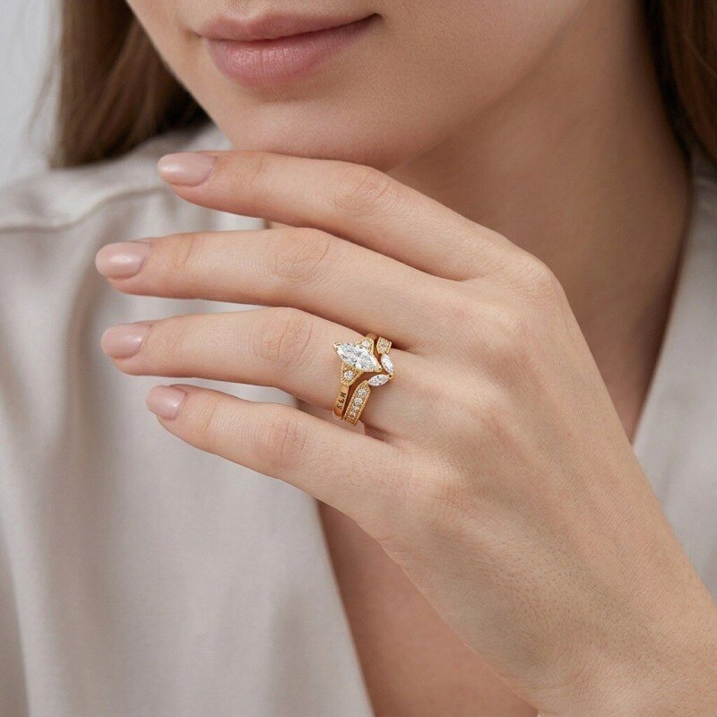 18K Gold 1.5-3.5CT Marquise Cut Lab-Grown Diamond Custom Bridal Set D Color VVS2 Clarity 3EX IGI Certified-2