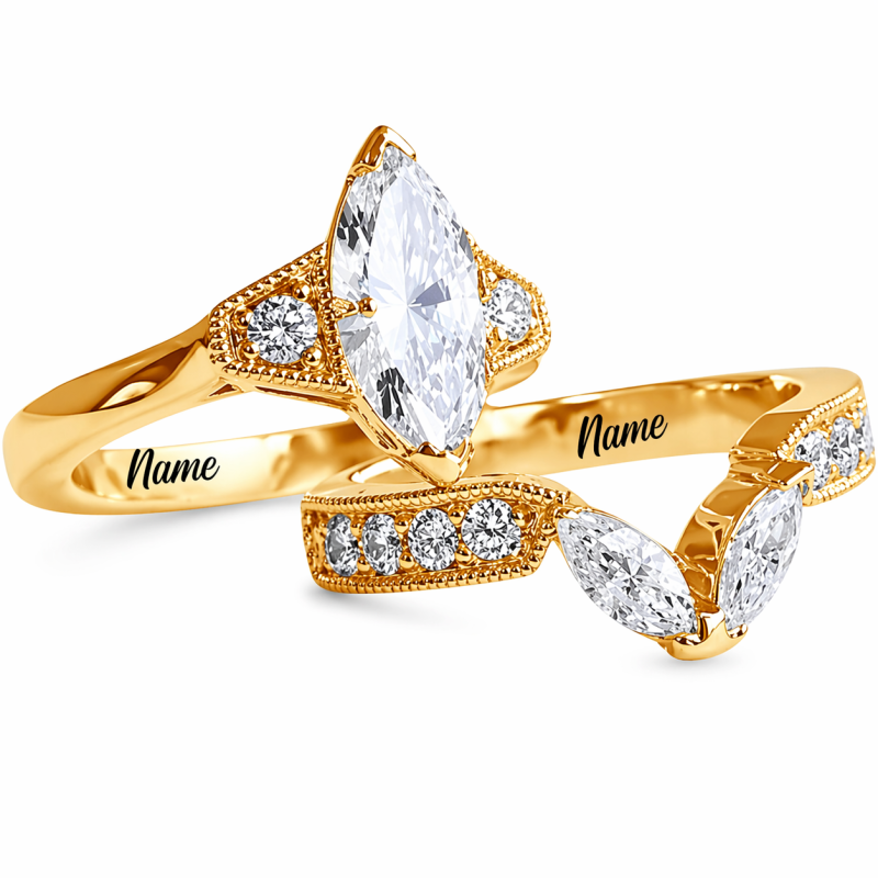 10K Gold 1.5-3.5CT Marquise Cut Lab-Grown Diamond Custom Bridal Set D Color VVS2 Clarity 3EX IGI Certified-7