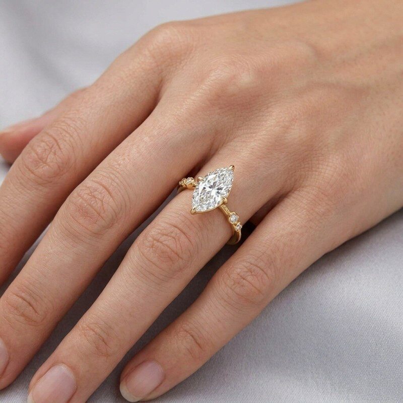 18K Gold 1.5-3.5CT Marquise Cut Lab-Grown Diamond Custom Engagement Ring D Color VVS2 Clarity 3EX IGI Certified-2