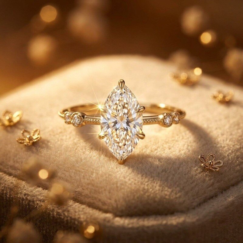 18K Gold 1.5-3.5CT Marquise Cut Lab-Grown Diamond Custom Engagement Ring D Color VVS2 Clarity 3EX IGI Certified-3
