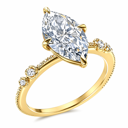 Anillo de compromiso personalizado con diamante de laboratorio talla marquesa de 1,5-3,5 quilates en oro de 14 quilates, color D y claridad VVS2, certificado por IGI.