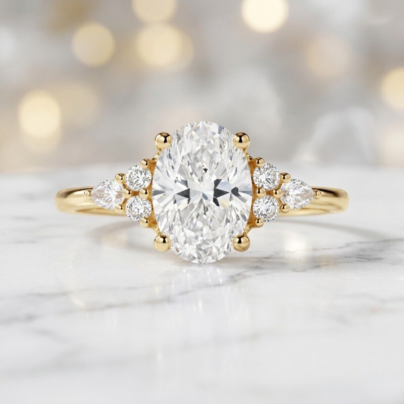 10K Gold 1.5-3.5CT Oval Cut Lab Created Diamond Custom Engagement Ring D Color VVS2 Clarity 3EX IGI Certified-4