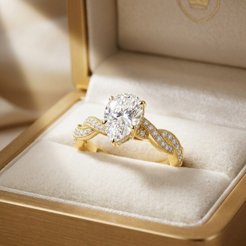 18K Gold 1.5-3.5CT Pear Cut Lab-Grown Diamond Custom Engagement Ring D Color VVS2 Clarity 3EX IGI Certified-3