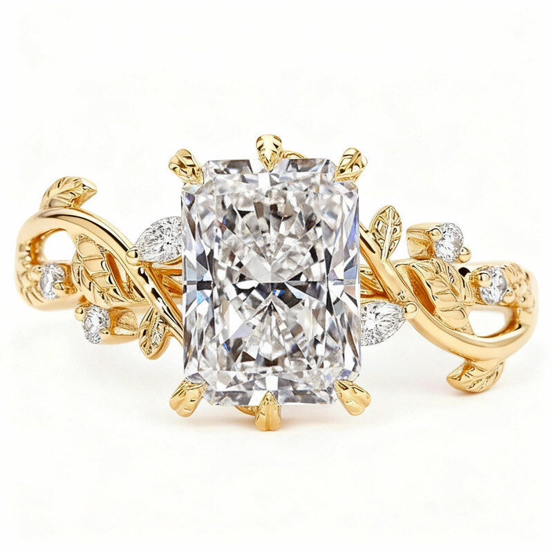 Anillo de compromiso personalizado de diamante creado en laboratorio con corte radiante de 1,5-3,5 quilates en oro 10K, color D, claridad VVS2, certificado 3EX por IGI-2