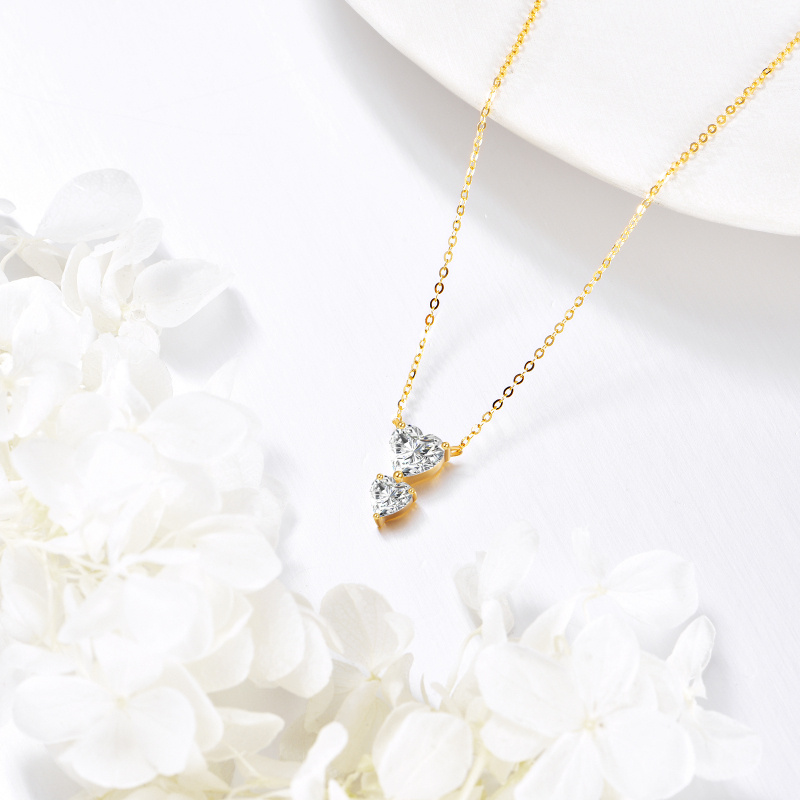 Collar con colgante de corazón de moissanita en oro de 14K, 1,5 CT.T.W.-4