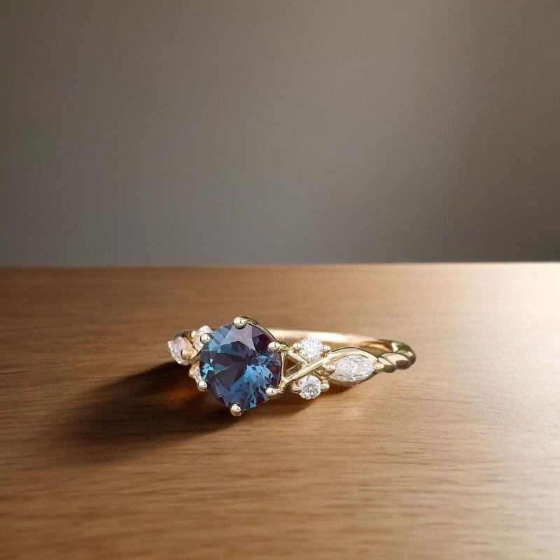 14K Gold 1 CT Round Cut Alexandrite Engagement Ring-4