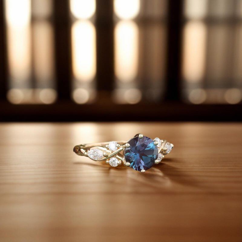 14K Gold 1 CT Round Cut Alexandrite Engagement Ring-5