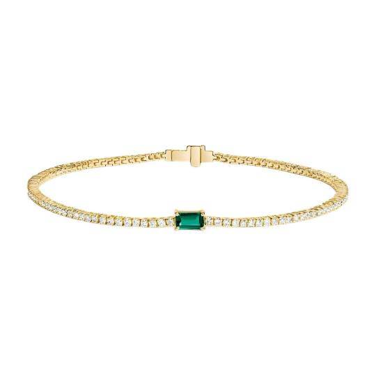 10 karaat gouden tennisarmband met 1 karaat ronde, in het laboratorium gekweekte diamant (smaragdgeslepen), verkrijgbaar in lengtes van 6 tot 7,5 inch.