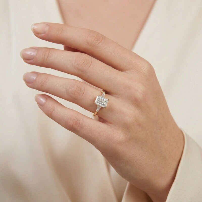 10K Gold 1 to 3.5 CT Emerald Cut Lab Created Diamond Custom Engagement Ring D Color VVS1-VS1 Clarity 3EX IGI Certified-3