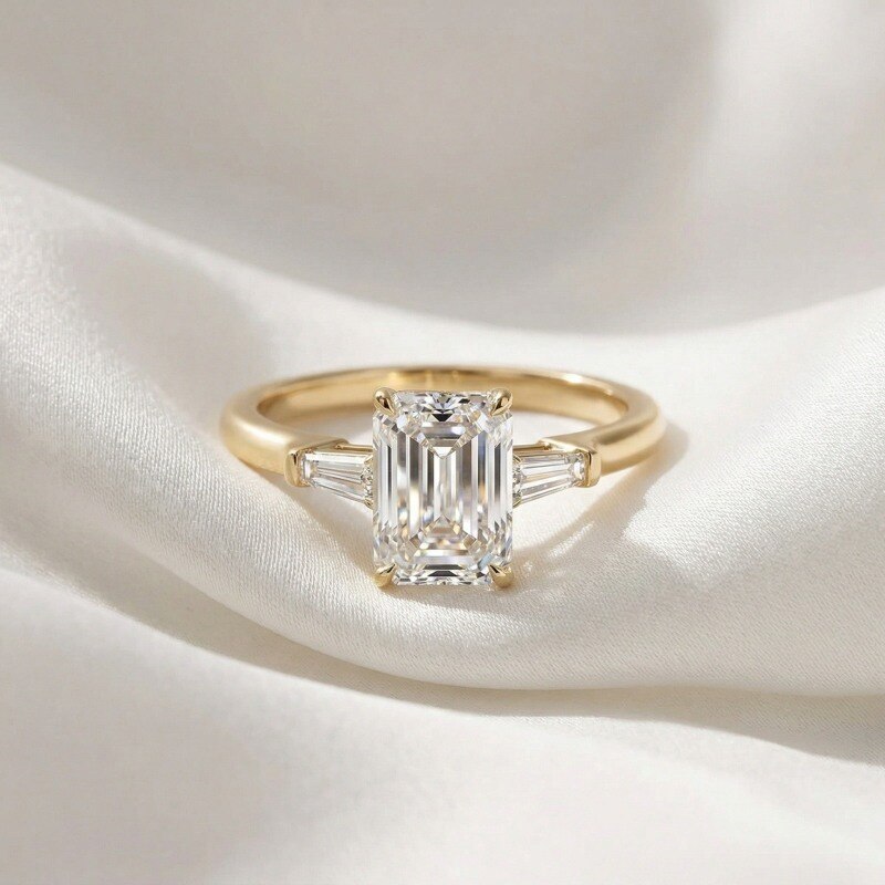 10K Gold 1 to 3.5 CT Emerald Cut Lab Created Diamond Custom Engagement Ring D Color VVS1-VS1 Clarity 3EX IGI Certified-4