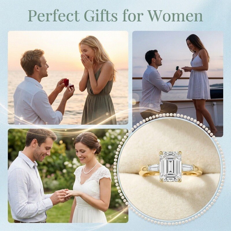 10K Gold 1 to 3.5 CT Emerald Cut Lab Created Diamond Custom Engagement Ring D Color VVS1-VS1 Clarity 3EX IGI Certified-9