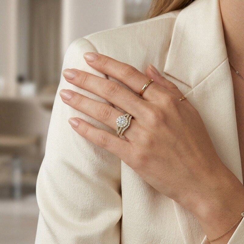 Bague de fiançailles personnalisée en or 18K avec diamant rond créé en laboratoire, de 1 à 3,5 carats, couleur D, pureté VVS1-VS1, certification 3EX IGI-2