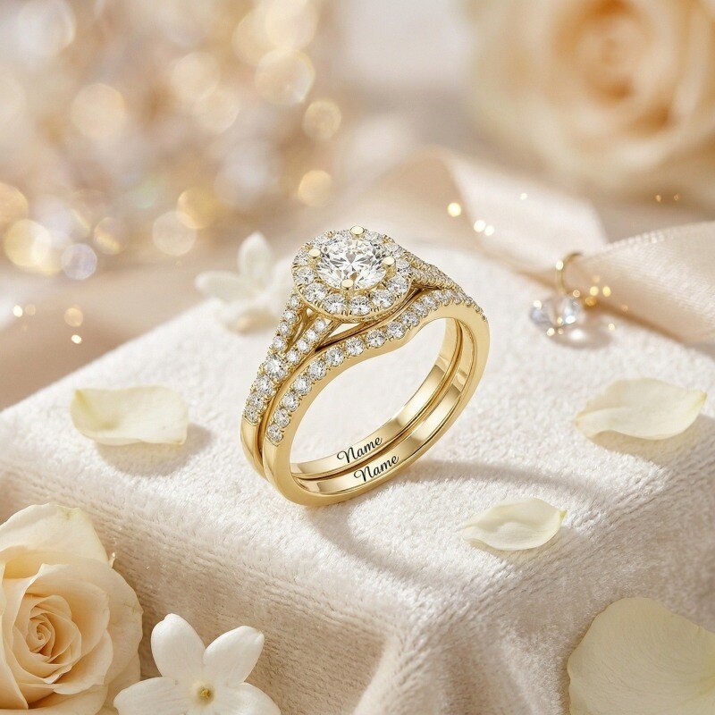 Bague de fiançailles personnalisée en or 18K avec diamant rond créé en laboratoire, de 1 à 3,5 carats, couleur D, pureté VVS1-VS1, certification 3EX IGI-3