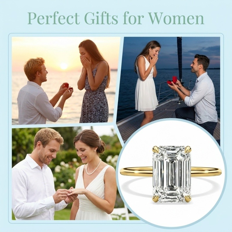14K Gold 1 to 3 CTW Emerald Cut Lab-Grown Diamond Custom Engagement Rings-5