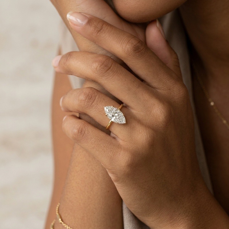 14K Gold 1 to 3 CTW Marquise Cut Lab-Grown Diamond Custom Engagement Ring-2