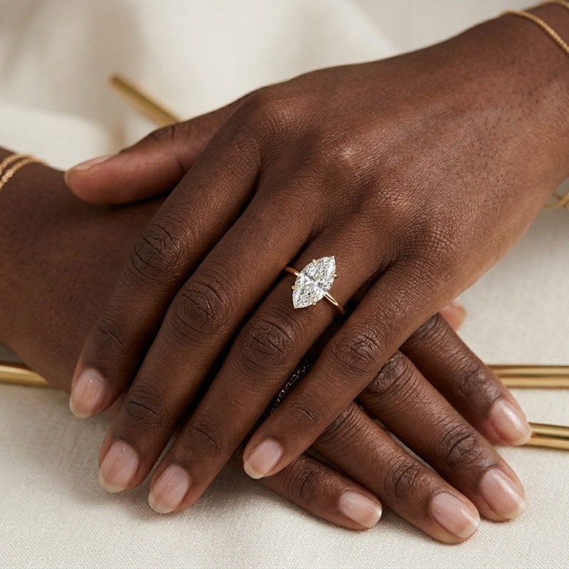 14K Gold 1 to 3 CTW Marquise Cut Lab-Grown Diamond Custom Engagement Ring-3