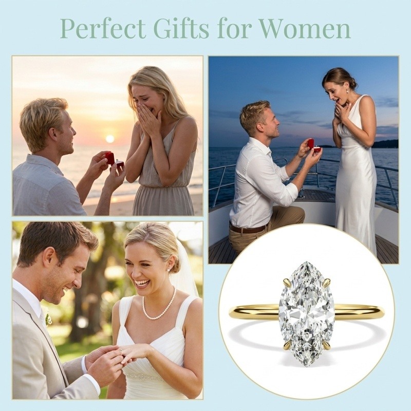 14K Gold 1 to 3 CTW Marquise Cut Lab-Grown Diamond Custom Engagement Ring-5
