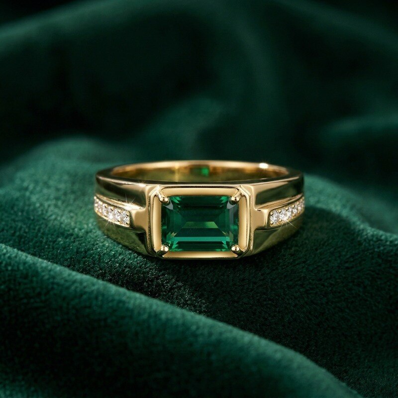 Anillo de oro de 14 quilates con esmeralda artificial de talla esmeralda de 1 a 6 quilates para hombre.-3