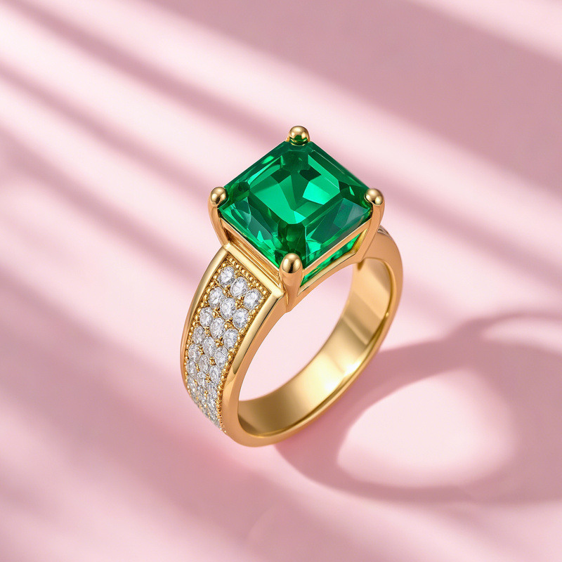 Bague de fiançailles en or 14K avec émeraude-3