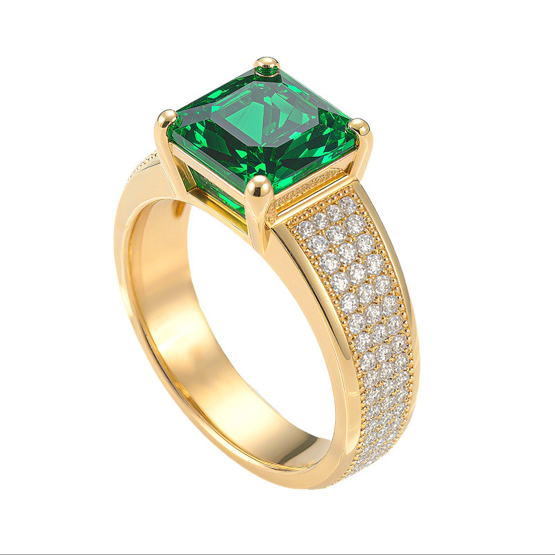 14K Gold 1 to 6 CT Princess Cut Artificial Emerald Engagement Ring-10