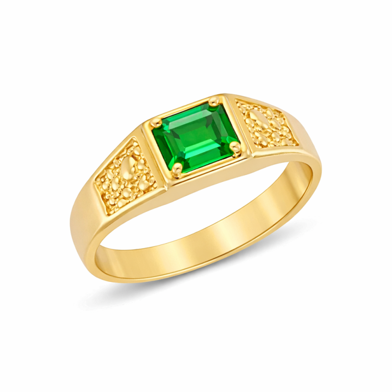 Anillo para hombre de oro de 14 quilates con pepita de esmeralda creada en laboratorio, corte esmeralda, de 1 a 6 CTW-3