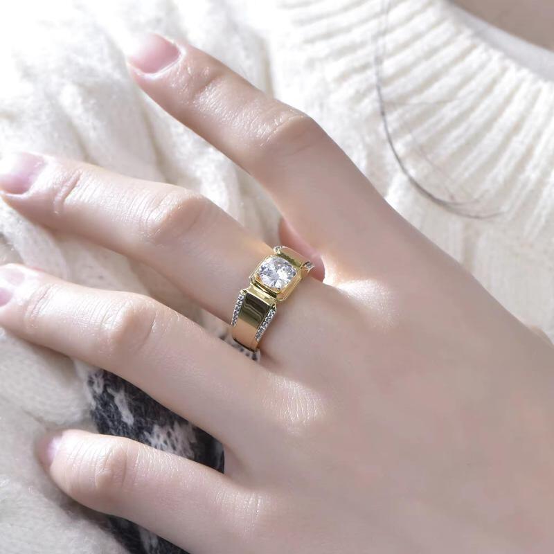 Anillo de oro de 14 quilates con moissanita redonda de 2 quilates para hombre.-2