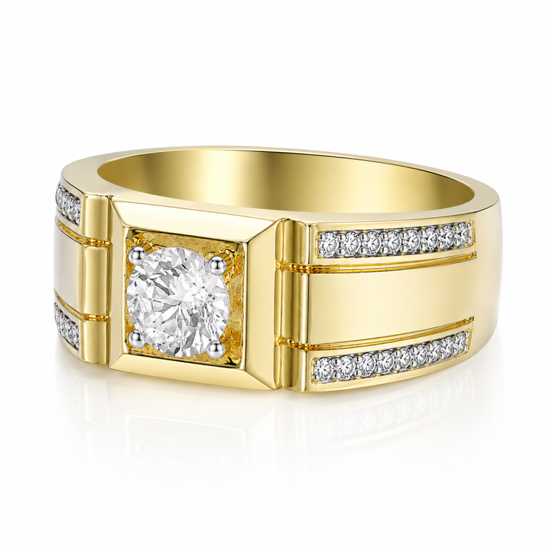 Anillo de oro de 14 quilates con moissanita redonda de 2 quilates para hombre.-5