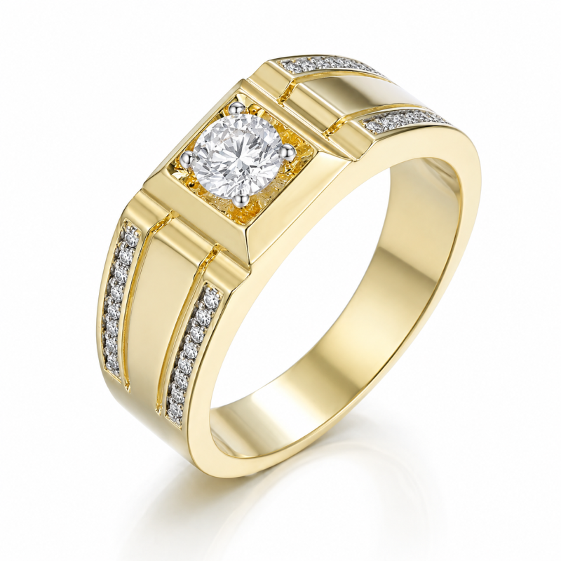 Anillo de oro de 14 quilates con moissanita redonda de 2 quilates para hombre.-6