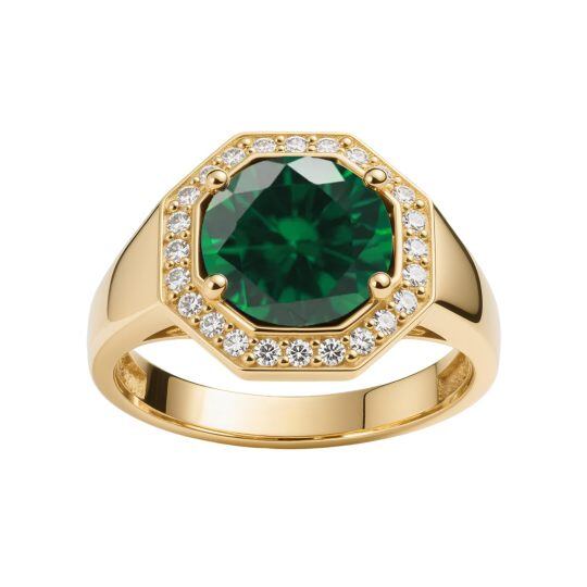 14K Gold 3 CT Lab Created Emerald & Lab Created Diamond Custom Men's Band