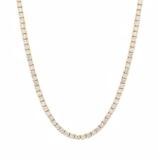 Collier chaîne tennis en or 14 carats serti de diamants ronds de laboratoire (7 carats au total), longueur 45 à 65 cm (18 à 26 pouces).