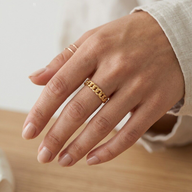 18K Gold 8mm Chain Ring for Men-2