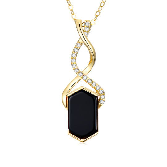 14K Gold Agate & Moissanite Infinity Symbol Pendant Necklace