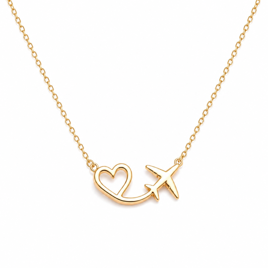 Collar con colgante de corazón de avión en oro de 14 quilates para mujer