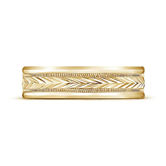 Anillo de boda para hombre con patrón de flecha en oro de 14 quilates y milgrain