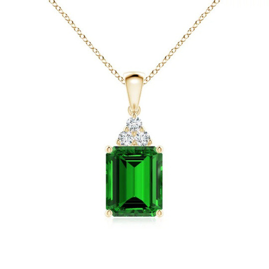 14K Gold Artificial Emerald Square Pendant Necklace